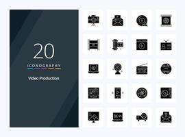 20 ícone de glifo sólido de produção de vídeo para apresentação vetor