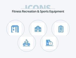 recreação de fitness e equipamentos esportivos azul ícone pack 5 design de ícone. Esportes. equipamento. frutas. bolsa. esporte vetor
