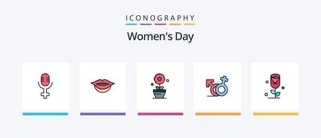 a linha do dia das mulheres encheu o pacote de 5 ícones, incluindo mulheres. fêmea. mulheres. oito. face. design de ícones criativos vetor