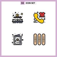 conjunto de 4 sinais de símbolos de ícones de interface do usuário modernos para cartão de livro dinheiro saudação direta elementos de design de vetores editáveis
