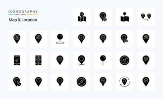 25 pacotes de ícones de glifo sólido de localização de mapa vetor