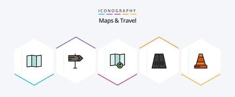 mapas e pacote de ícones de 25 linhas preenchidas de viagens, incluindo . rota. tráfego vetor