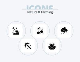 natureza e agricultura glifo ícone pack 5 design de ícone. agricultura. comida. jardim. cereja. pá vetor