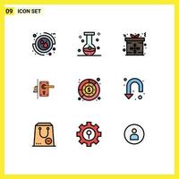 conjunto de 9 sinais de símbolos de ícones de interface do usuário modernos para elementos de design de vetores editáveis de presente de porta de frasco de alça de casa