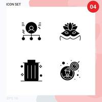 grupo de 4 glifos sólidos modernos definidos para habilidades lixeira homem traje máscara elementos de design de vetores editáveis de negócios