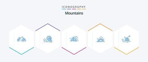 montanhas 25 pacote de ícones azul incluindo colina. água. paisagem. montanha. colina vetor