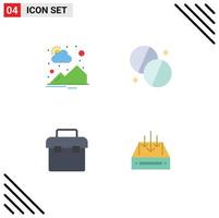 4 ícones criativos, sinais e símbolos modernos de equipamento rural, nascer do sol, caixa de ferramentas médica, elementos de design vetorial editáveis vetor