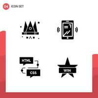 conjunto de 4 sinais de símbolos de ícones de interface do usuário modernos para desenvolvimento de coroa rei layout programação elementos de design de vetores editáveis