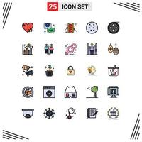 25 ícones criativos sinais modernos e símbolos de elementos de design de vetores editáveis do baterista da câmera de filme de filme