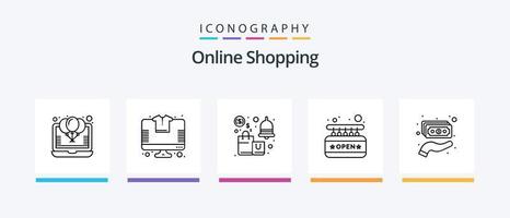 pacote de ícones da linha 5 de compras on-line, incluindo frete. comércio eletrônico. carrinho. clique. on-line. design de ícones criativos vetor