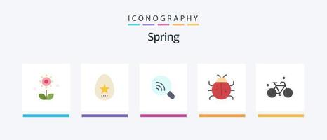 primavera plana 5 pacote de ícones incluindo primavera. joaninha. primavera. inseto. sinal. design de ícones criativos vetor