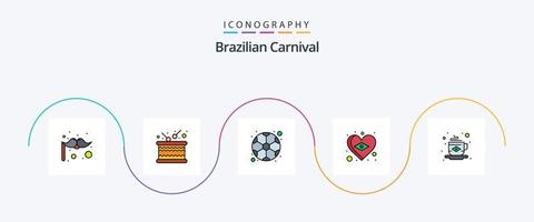 linha de carnaval brasileira cheia de pacote de ícones plana 5 incluindo chá. café da manhã. futebol. amor. bandeira vetor
