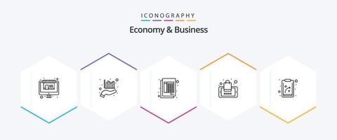 pacote de ícones de 25 linhas de economia e negócios, incluindo plano. Smartphone. documento. compras. aplicativo vetor