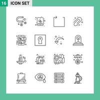 pacote de 16 sinais e símbolos de contornos modernos para mídia impressa na web, como seta social móvel, elementos de design de vetores editáveis de educação do facebook