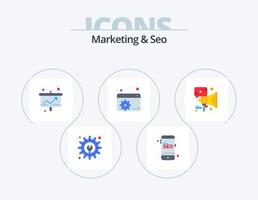 marketing e seo flat icon pack 5 design de ícones. megafone. anúncio. gráfico. seo. configurar vetor