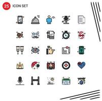 conjunto de 25 sinais de símbolos de ícones de interface do usuário modernos para arquivamento de som, música corporal, áudio, elementos de design de vetores editáveis
