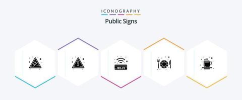 pacote de ícones de sinais públicos de 25 glifos, incluindo . chá. sinal. quente. restaurante vetor