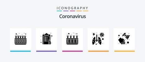 pacote de ícones de glifo 5 de coronavírus, incluindo mão. pulmões. papel. vírus. anatomia. design de ícones criativos vetor