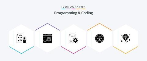 programação e codificação de pacote de ícones de 25 glifos, incluindo desenvolvimento. código. desenvolvimento. arquivo vetor