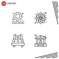 grupo de símbolos de ícone universal de 4 cores planas modernas de linhas preenchidas de transporte de praia china ano novo viagem elementos de design de vetores editáveis