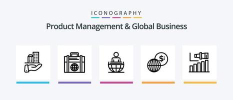 gerenciamento de produtos e pacote de ícones da linha de negócios global 5, incluindo terceirização. global. moderno. finança. abertura. design de ícones criativos vetor