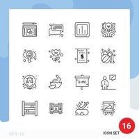 16 ícones criativos sinais e símbolos modernos de estatísticas de arte de análise de negócios de documentos elementos de design de vetores editáveis
