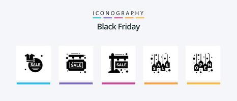 Black Friday Glyph 5 Icon Pack, incluindo venda. bolsa. placa de venda. temporada. oferta. design de ícones criativos vetor
