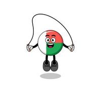 desenho animado de mascote de bandeira de madagascar está jogando pular corda vetor