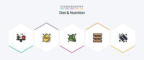 dieta e nutrição 25 pacote de ícones de linha preenchida, incluindo vitamina. proteína. comida. dieta. medição vetor