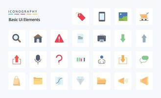 25 elementos básicos da interface do usuário pacote de ícones de cores planas vetor