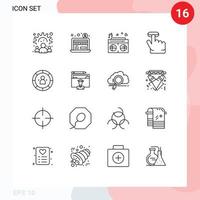 pacote de interface do usuário com 16 esboços básicos de elementos de design de vetores editáveis de dedo de gráfico de amor de dados de gerenciamento
