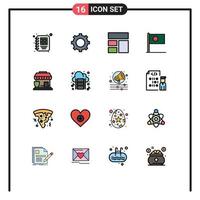 16 conceito de linha cheia de cores planas para sites móveis e aplicativos segurança imagem bandeira bangladesh elementos de design de vetores criativos editáveis