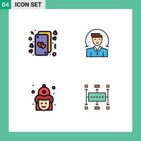 conjunto de 4 sinais de símbolos de ícones de interface do usuário modernos para cartões luta vida bombeiro masculino elementos de design de vetores editáveis