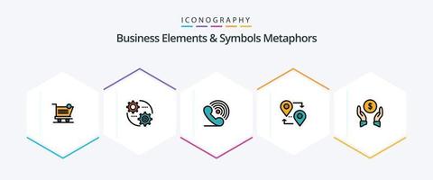 elementos de negócios e metáforas de símbolos 25 pacote de ícones de linha preenchida, incluindo viagens. mapa. contexto. localização. anel vetor