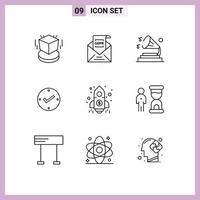 conjunto de 9 sinais de símbolos de ícones de interface do usuário modernos para elementos de design de vetores editáveis de volume de carrapatos de correspondência aprovados por finanças