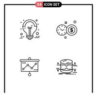 4 cores planas de linhas preenchidas de vetores temáticos e símbolos editáveis de apresentação de ideias grande venda projetor de tempo de investimento elementos de design de vetores editáveis