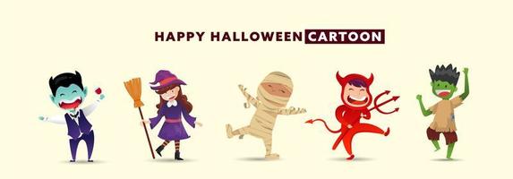 feliz dia de halloween com coleção de design de personagens de monstro fofo. vetor