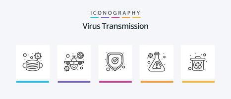 pacote de ícones da linha de transmissão de vírus 5, incluindo kit. doente. alvo. dor. cabeça. design de ícones criativos vetor