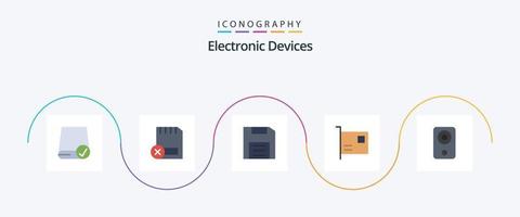 pacote de ícones plana 5 de dispositivos, incluindo dispositivos. cartão. hardware. gadget. disco vetor