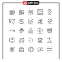 conjunto de 25 sinais de símbolos de ícones de interface do usuário modernos para ligar o interruptor seo app web elementos de design de vetores editáveis