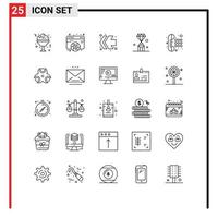 conjunto de 25 sinais de símbolos de ícones de interface do usuário modernos para setas de valor de telefone caneta diamante elementos de design de vetores editáveis