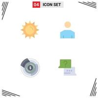 pacote de ícones planos de 4 símbolos universais de sol, orçamento, primavera, pessoas, elementos de design de vetores financeiros editáveis