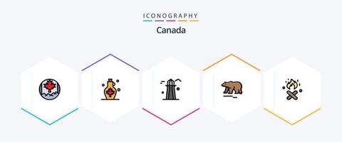 Canadá 25 pacote de ícones de linha preenchida, incluindo lareira. Canadá. Canadá. polar. animal vetor