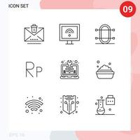 conjunto moderno de 9 contornos e símbolos, como elementos de design de vetores editáveis de equipe de rupiah de design