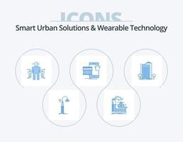 soluções urbanas inteligentes e tecnologia wearable ícone azul pack 5 design de ícone. comprar. compras. alerta. Ciência. dados vetor