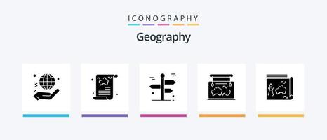 pacote de ícones de glifo 5 de geografia, incluindo localização. quadro. viagem. viagem. viagem. design de ícones criativos vetor