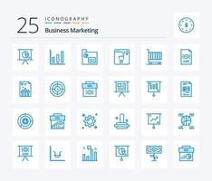 pacote de ícones de 25 cores azuis de marketing de negócios, incluindo . finança. negócios. registros vetor