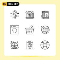 9 ícones criativos sinais modernos e símbolos de check-out mac verifique os elementos de design de vetores editáveis ok favoritos