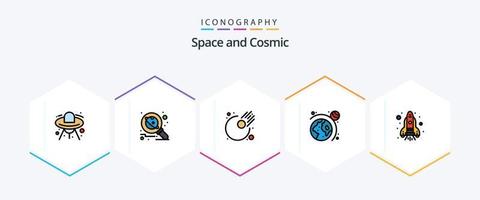 espaço 25 pacote de ícones de linha preenchida, incluindo espaço. chama. espaço. sistema. astronomia vetor