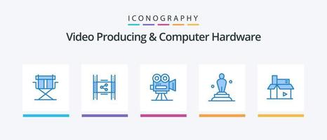 produção de vídeo e pacote de ícones azul 5 de hardware de computador, incluindo estátua. prêmio. compartilhar. Academia. filme. design de ícones criativos vetor